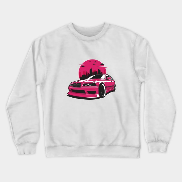 Pink E36 Compact Drift City Skyline Crewneck Sweatshirt by KaroCars